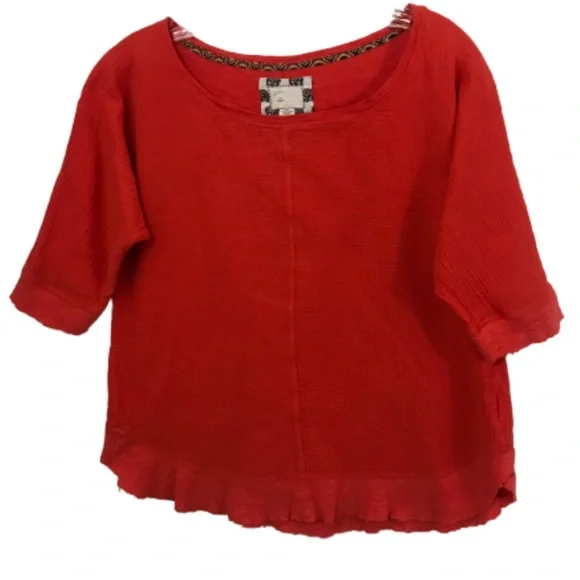 Anthropologie Orange Gauze Circle Tee Shirt Top - Picture 2 of 6